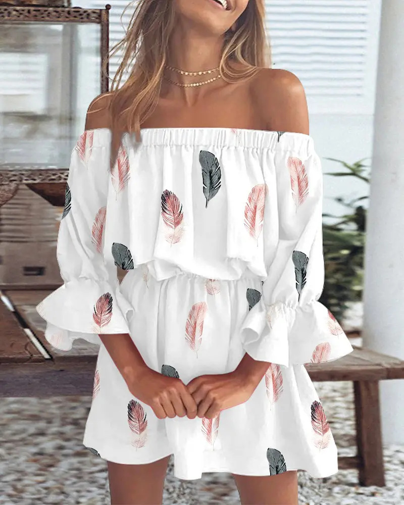 2025 Sexy Fashion One-Shoulder Printed Dress Women's Clothing for Amazon Independent Station Cross-Border Europe and America