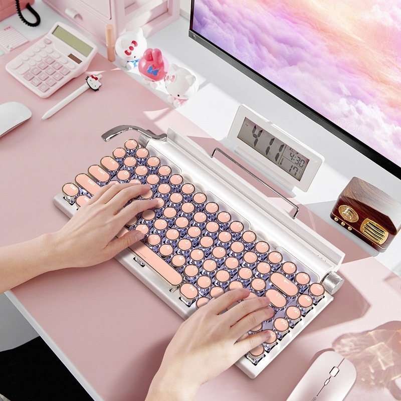 Cross-border Source Punk Retro Mechanical Keyboard E-sports Game Internet Cafe Wired Wireless Bluetooth Green Axis Mechanical Keyboard