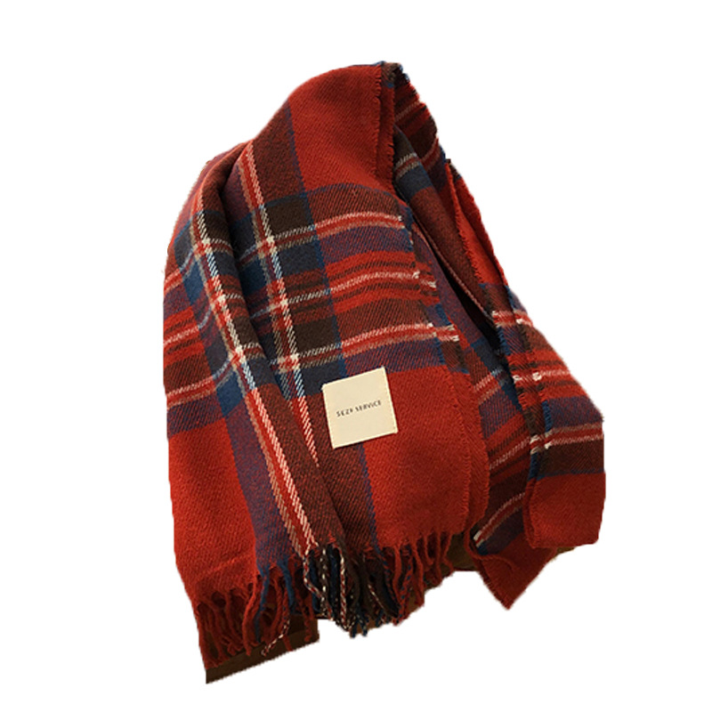 Love the color series ~ South Korea ins easy to match the blogger recommended autumn and winter tassel Plaid retro Korean style scarf for women