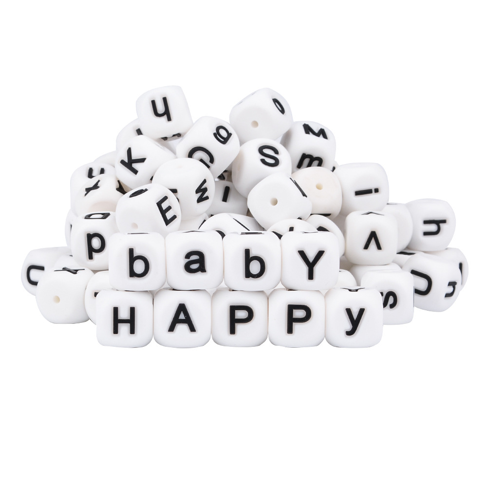 Silicone English alphabet beads pacifier chain DIY alphabet beads 15mm silicone alphabet beads bracelet necklace accessories