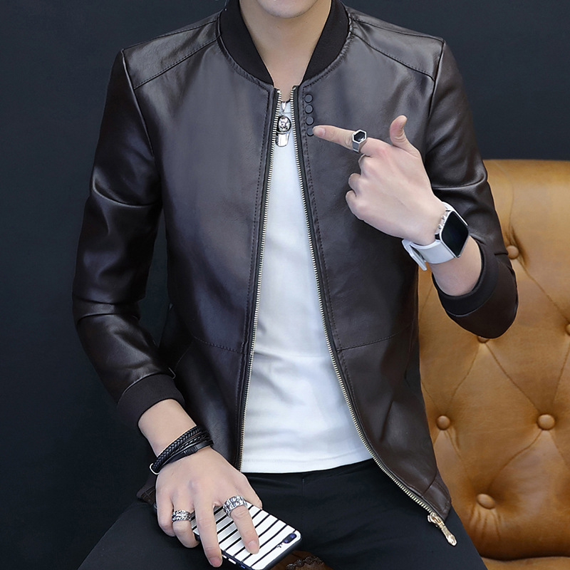 A generation of hair leather men's spring and autumn 2021 New Korean casual large size leather jacket men's coat coat tide