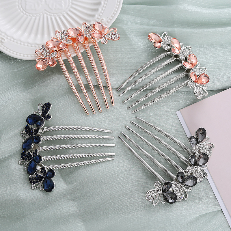 Cross-border alloy crystal diamond five-tooth hair comb insert comb female hair accessories back head updo hair card accessories factory wholesale