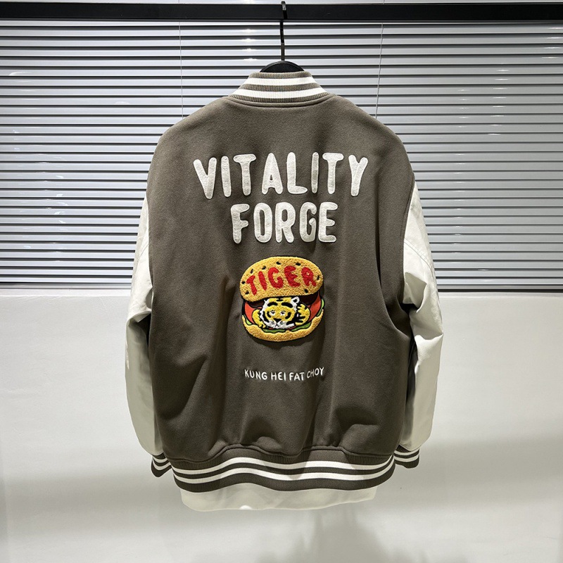 2023 spring men's color block baseball collar jacket hamburger embroidery casual all-match jacket spot