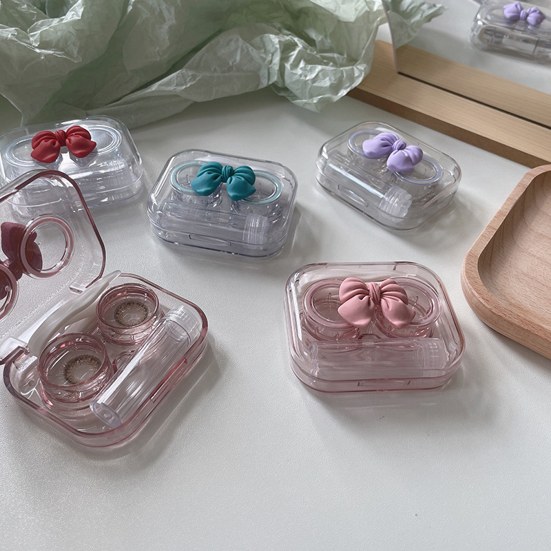 Contact lens box portable ins bowknot transparent pupil box female cute Japanese portable small companion box