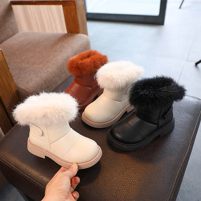 2023 Winter children's shoes Children's warm cotton boots wholesale rabbit fur soft bottom baby boys' thickened snow boots