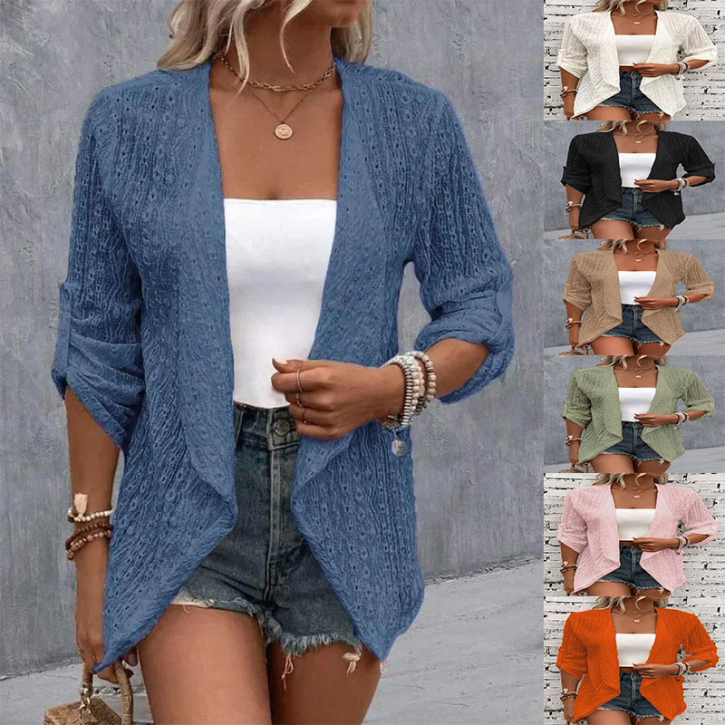 2023 Herbst und Winter Europäische und amerikanische unabhängige Station grenzüberschreitende neue Damenbekleidung einfarbig lässige Strickjacke Ärmel Hintern_voghion.com