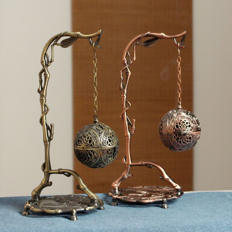 竹架ドラゴンボール吊り炉逆流香炉創意工芸品置物合金盤香炉家庭用沈檀炉卸売り|undefined