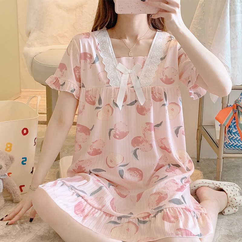 Cross-border nightgown summer short-sleeved sweet fresh pajamas women's suit foreign trade export volume discount home clothing