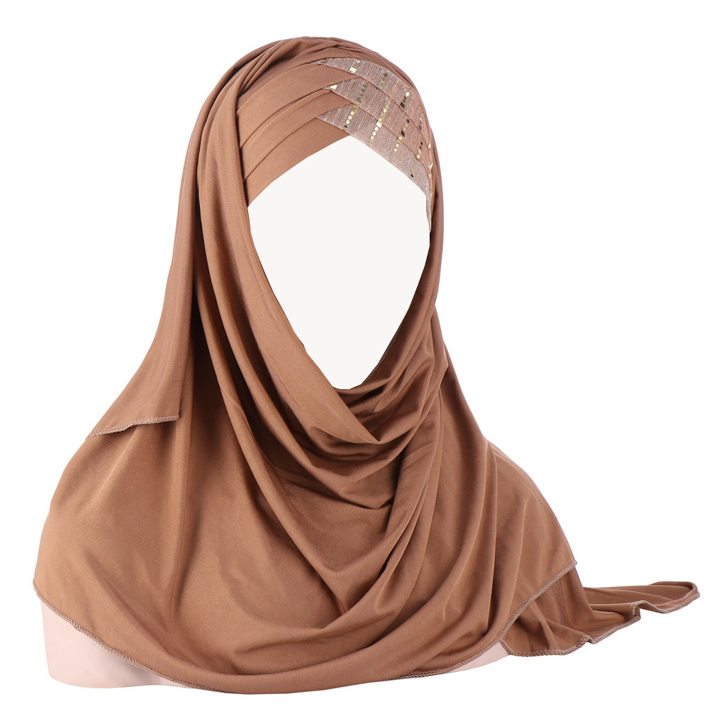 AliExpress Milk Silk Forehead Sequins Stitching Milk Silk Scarf Cap Toe Cap