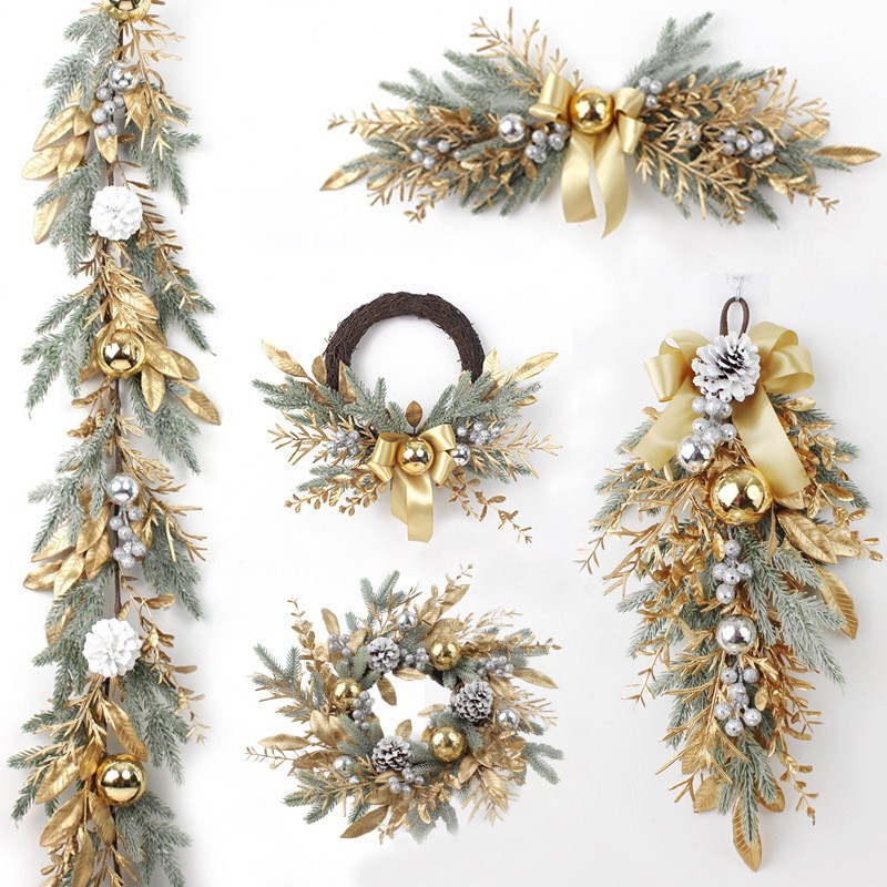 Hongyu cross-border golden flower Christmas garland decorations rattan door decoration site layout door hanging upside down tree wholesale - ShopShipShake