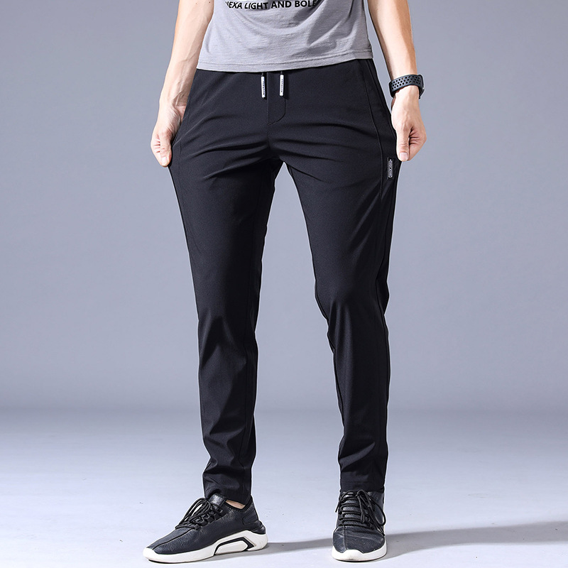 2024 Summer Ice Silk Thin Sports Pants Men's Straight Loose Elastic Non-ironing Casual Pants Men's Crock Pants