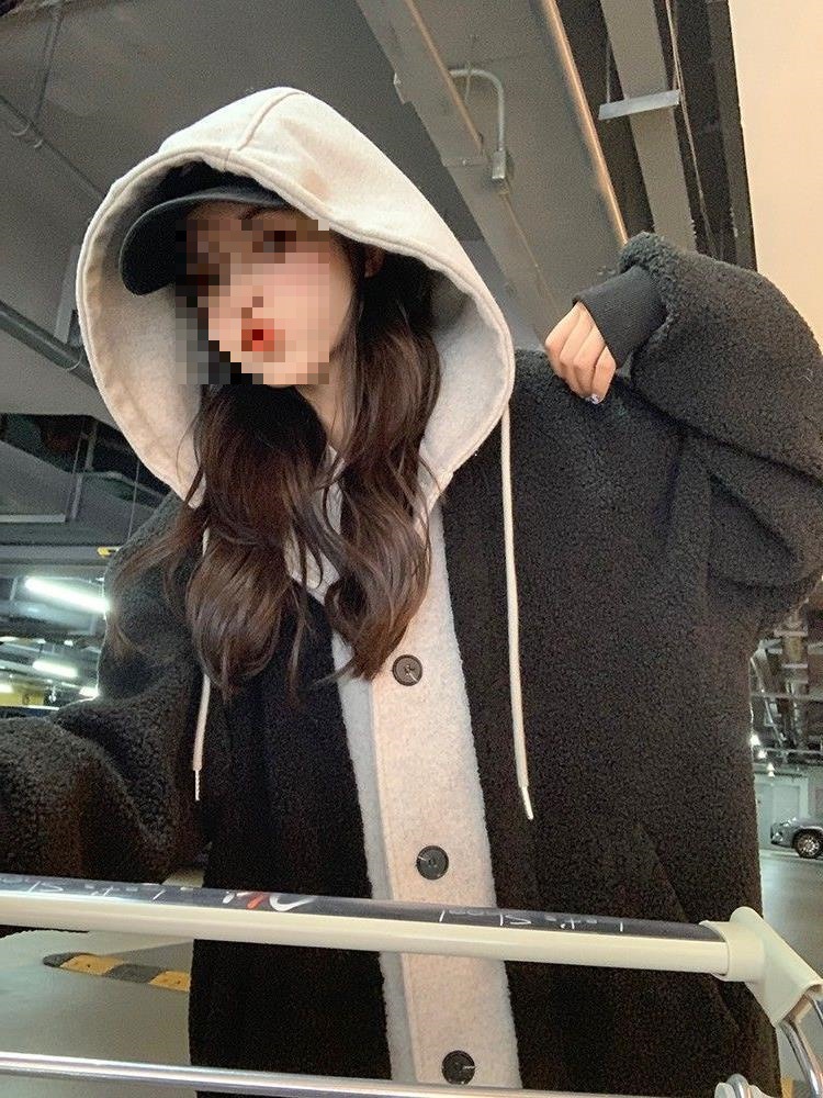 Autumn and Winter New Long Hooded Coat Women's Lamb Fleece All-match Loose Fleece-lined Sweatshirt Women's Korean Style Coat chic Trendy