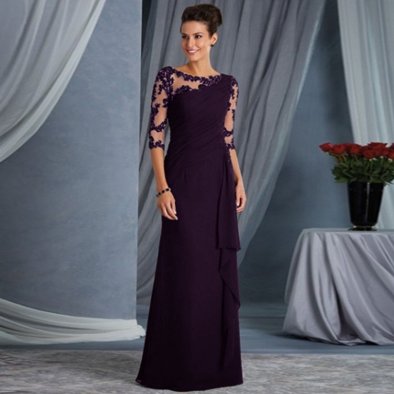 G102 European and American women's foreign trade long lace perspective round neck sleeve dress dress cross-border for new