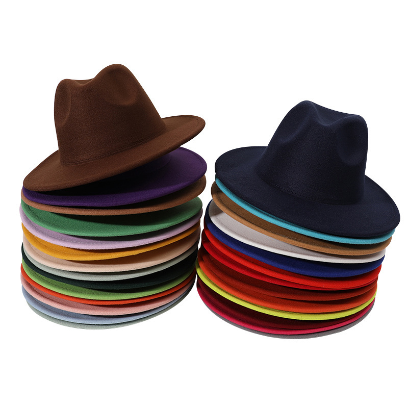 European and American Spring Autumn Winter Black Jazz Hat Children British Retro Flat Wool Felt Hat All-Match Thickened High Quality Top Hat