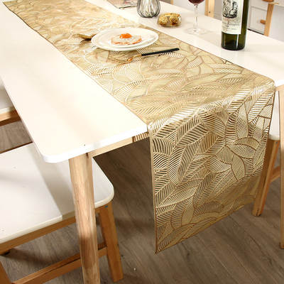 Cross-border Leaves Table Runner PVC European-style Hollow Placemat Bronzing Decorative Western Placemat Household Heat Insulation Mat Waterproof and Oil-proof