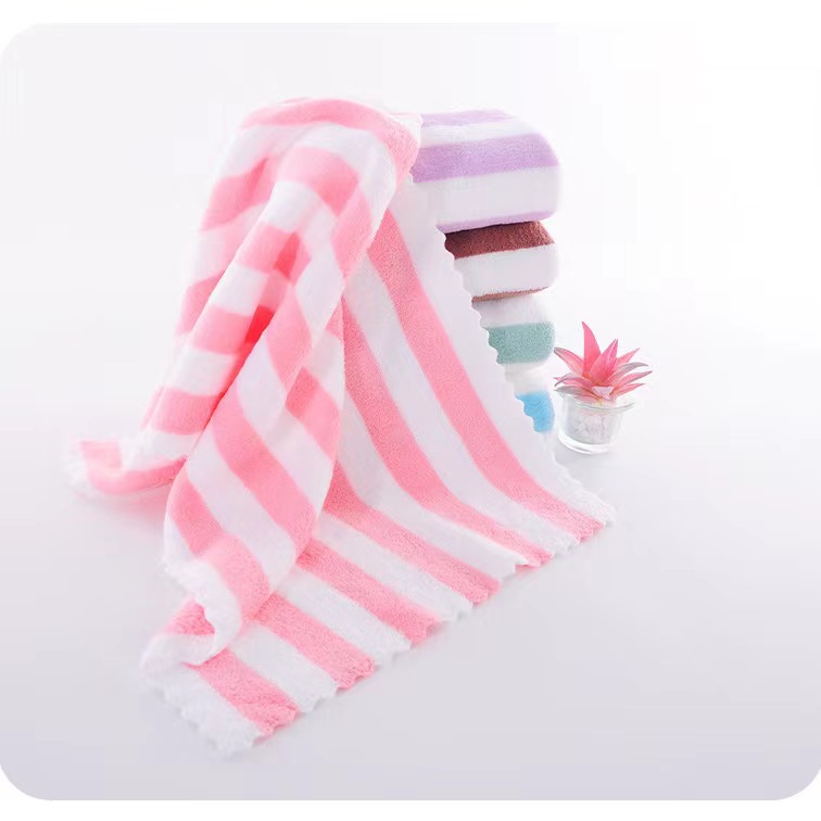 Warp Knitted Color Strip Cationic Wide Strip Lace Thickened Coral Fleece High Density Household Gift Set Adult Dry Hair Towel