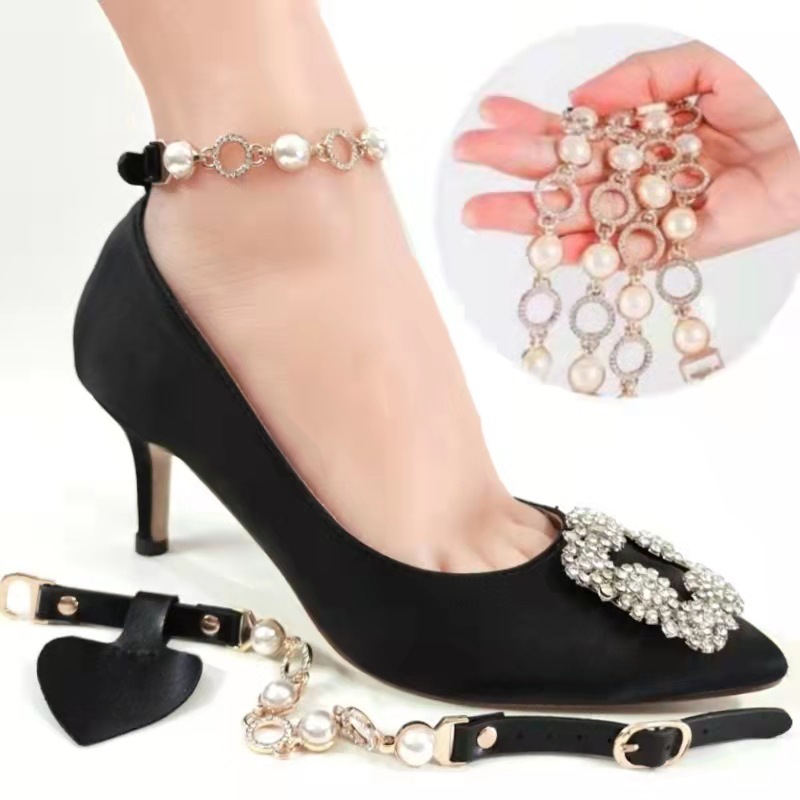 Shoelace Anti-drop Heel Pearl Diamond Chain Wrapping Foot High-end New Lazy Shoes Buckle Shoes Shopping Shoes Big Shoes Loose Lace for Women