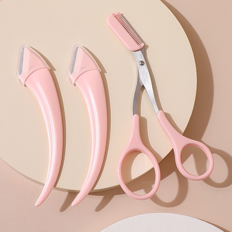 Finishing eyebrow scissors with eyebrow comb trimmer makeup eyebrow clip small eyebrow trimming knife tool set full set of women's beauty scissors