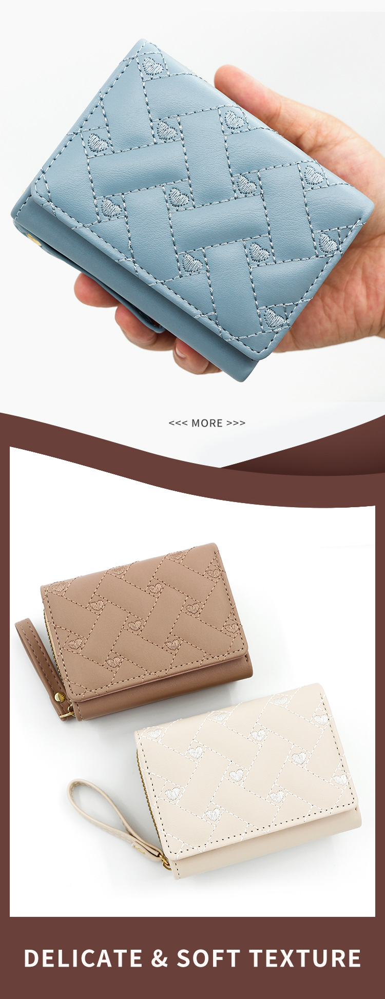 Nouveau portefeuille court pour femme simple brodé amour PU trois volets sac carte sac multi-cartes portefeuille portefeuille en gros_voghion.com