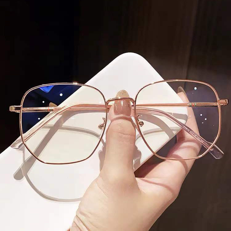 Golden Glasses Women's Myopia Can be Equipped with Power Cyber Celebrity Large Frame Flat Mirror High Color Value ins Style Big Face Slimming Men's Fashionable