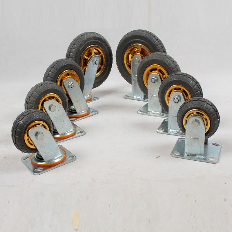 Silent beacon wheel rubber wheel gold rubber wheel brake universal wheel 6 inch 5 inch flatbed trolley small trailer wheel