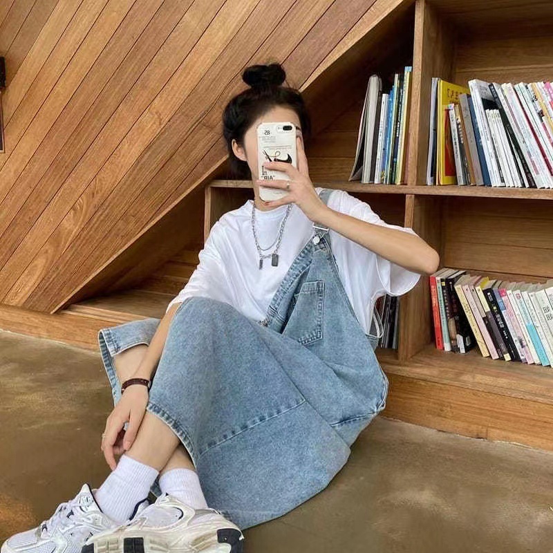 Denim suspender skirt women's design sense niche temperament suspender skirt spring and summer loose plus size chubby girl jumpsuit dress