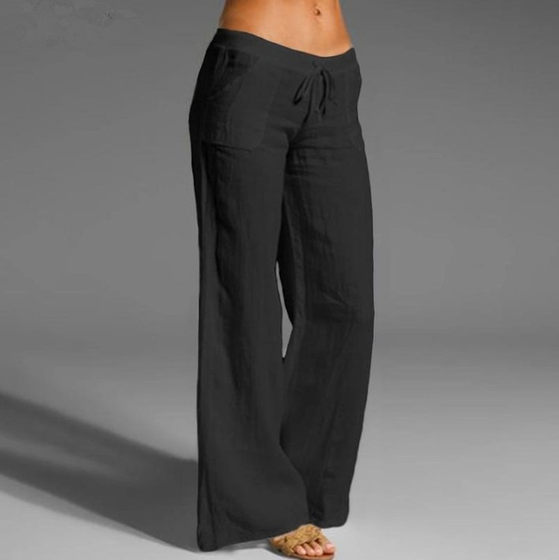 Spot 2023 New Amazon Explosions Women's Mid-Waist Wide Leg Pants Big Foot Pocket Cotton and Linen Casual Pants