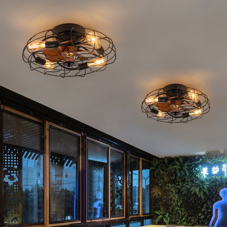 Cross-border ceiling fan lamp industrial wind bedroom restaurant Home ceiling fan lamp low floor simple living room fan lamp wholesale