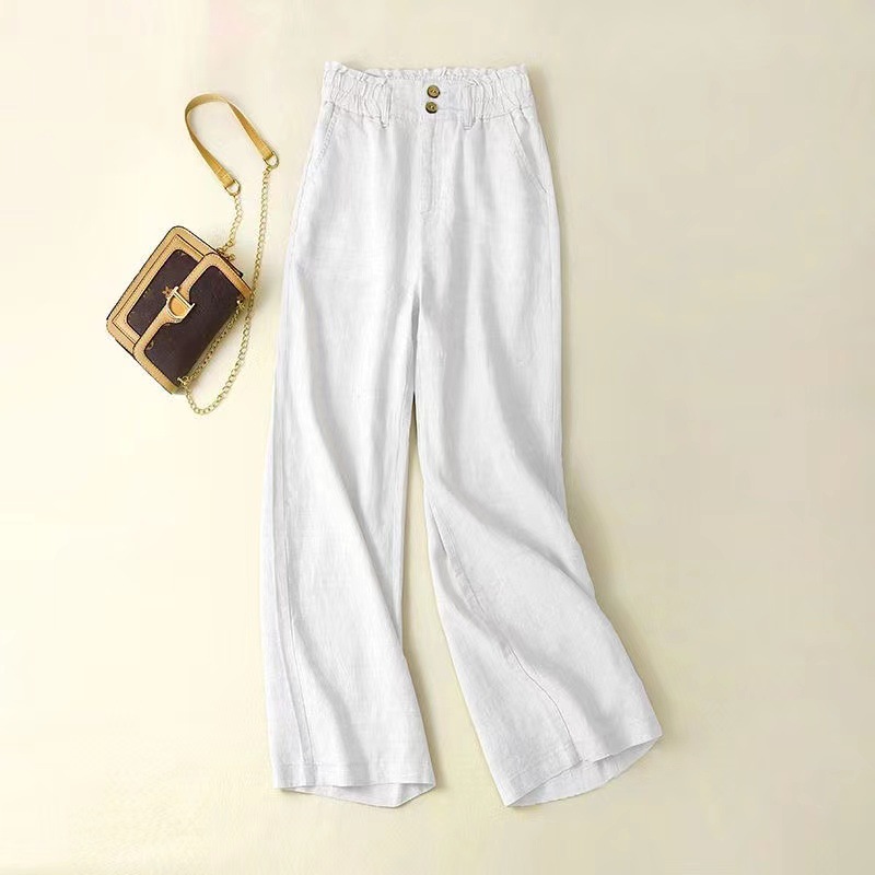 Linen Wide Leg Pants Women's High Waist Draping Spring and Summer Thin Casual Cotton and Linen Pants Flower Bud Waist Linen Pants