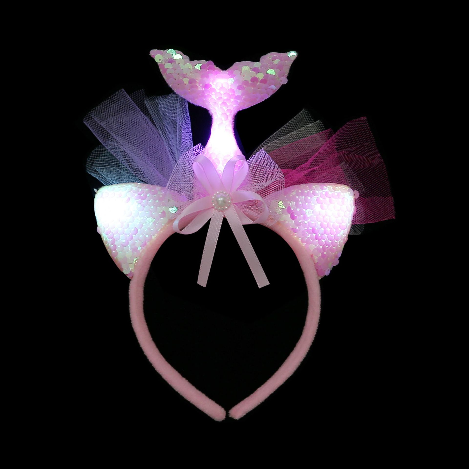 Cartoon mermaid decoration headband LED light headgear fish tail hair ornaments ocean world dress up cute props