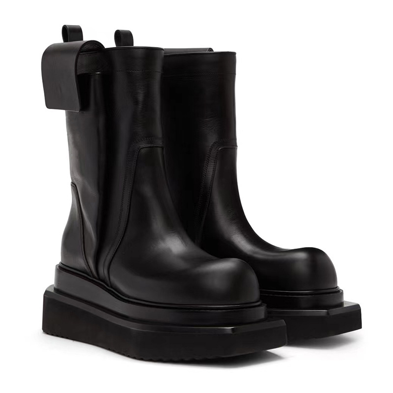 2023 autumn and winter trendy men's dark handsome model catwalk show concave embossed leather platform ro men's boots Martin boots