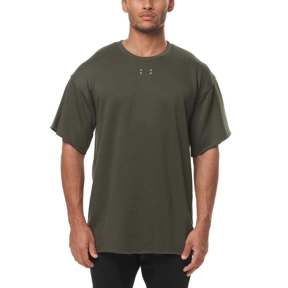 Muscle Fitness Spring and Autumn Men's New Sports Leisure Running Thick Short-sleeved Split Sweatshirt Loose Strip Outer Wear Top