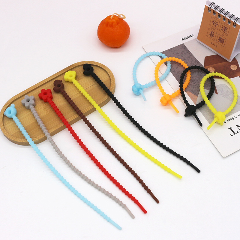 Colorful silicone cable organizer cute data cable ribbon desktop computer cable storage cable organizer reusable