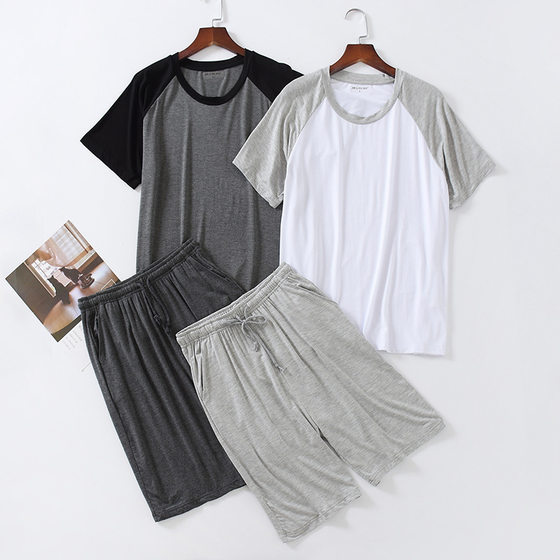 Modal pajamas men's thin loose short-sleeved shorts summer outdoor sports home wear suit in stock