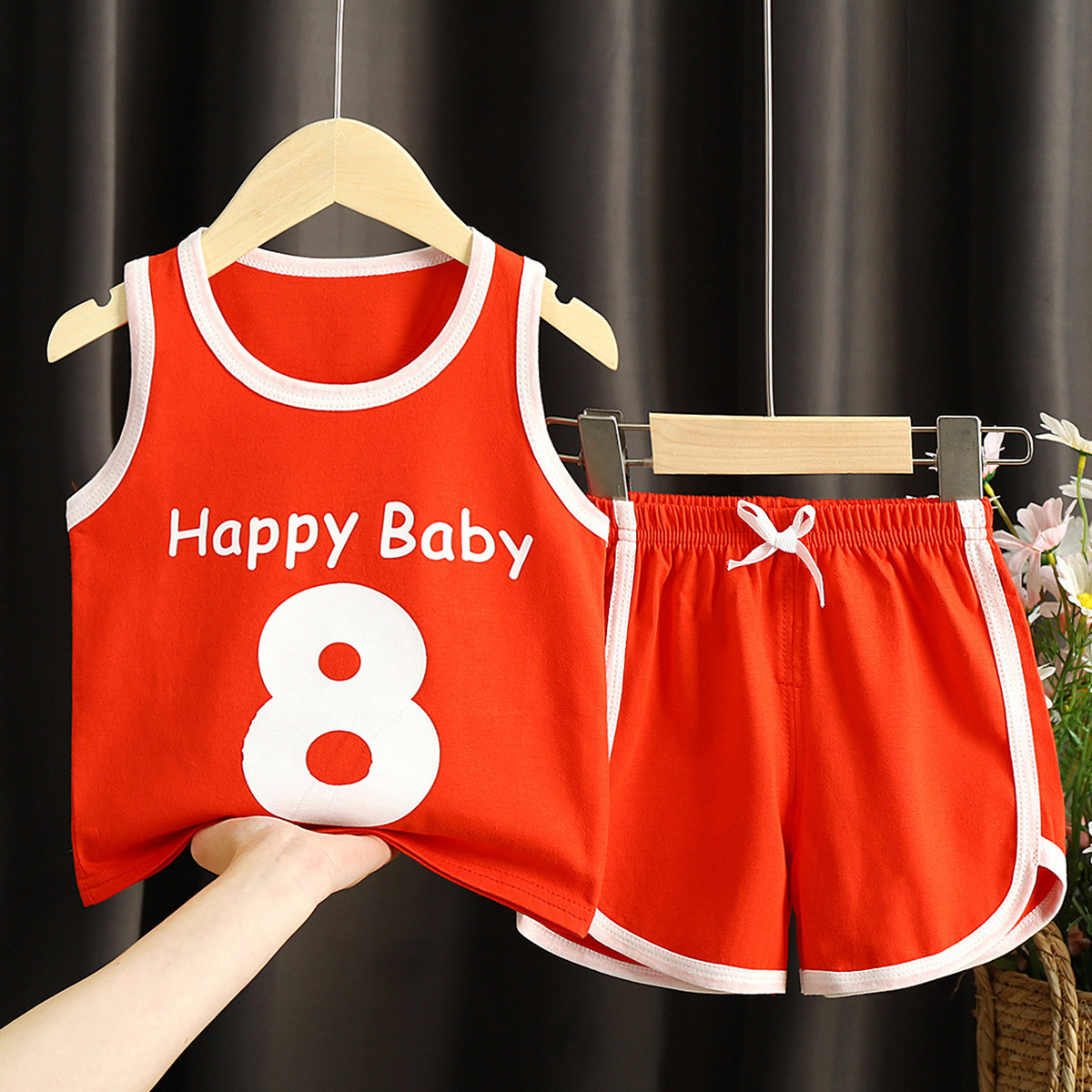 2023 Summer Children's vest set thin infant sleeveless top cartoon shorts a generation of hair