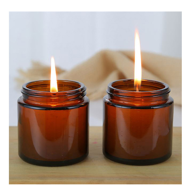 Factory Supply Aluminum Lid Brown Jar Candle Cup Candle Holder Aromatherapy Candle Container Brown Mug Brown Simple Glass Jar