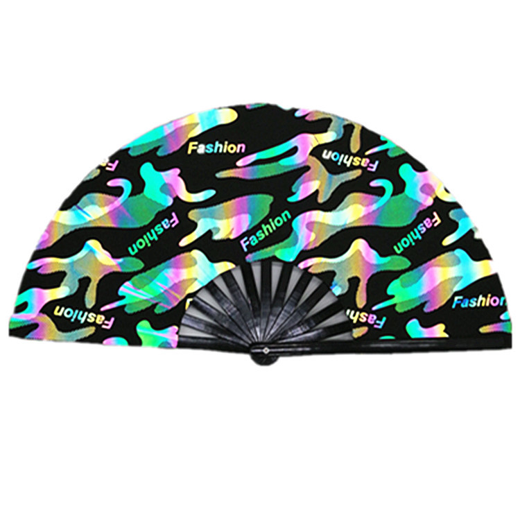 33cm Reflective Cloth Fan Cool Reflective Cloth Fan Party Activities Reflective Kung Fu Fan Folding Fan