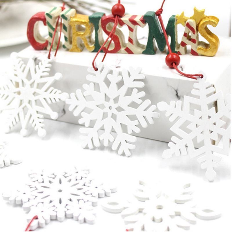 6 pcs/bag Wooden Christmas Snowflake Christmas Tree Ornaments Trojan Bell Decoration Crafts Listing
