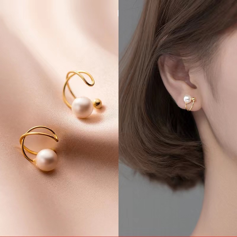 No Ear Holes Ear Clip Women's High-grade Sensei Style Super Immortal Style Pearl Earrings Earrings Fish Mouth Clip Ear Bone Clip