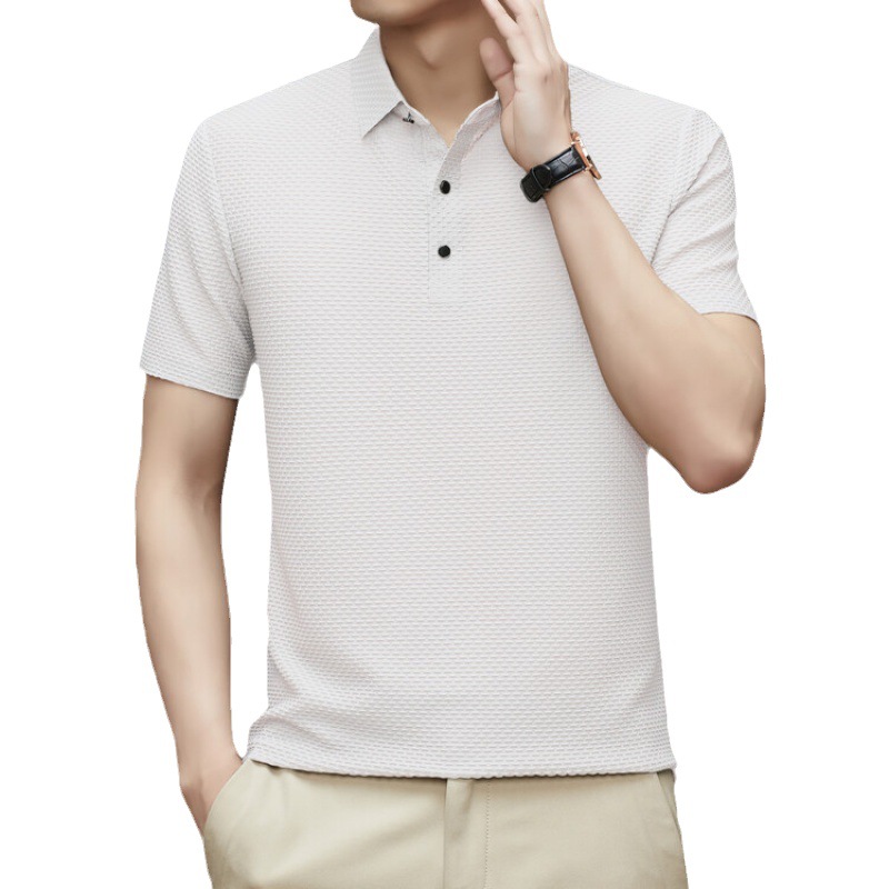 2023 Summer New Ice Silk Polo Shirt Men's Slim-fit Fashion Casual Breathable Thin Business Solid Color Short-sleeved Men's Trendy