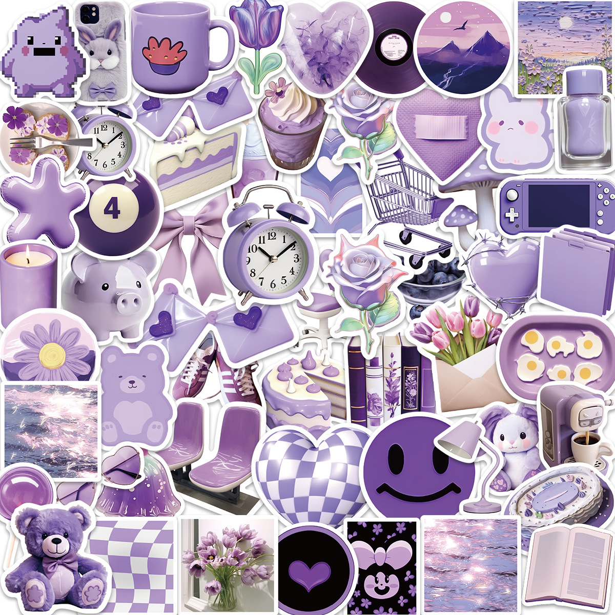 56 cartoon purple simple style graffiti stickers personalized decorative guitar notebook luggage DIY waterproof batch