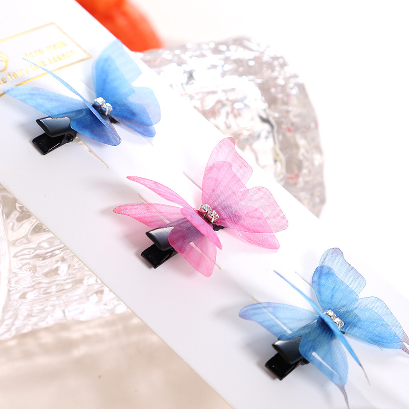 Super Fairy Dream Simulation Double-Layer Stereo Mesh Butterfly Hairpin Girl's Bangs Children's Hanfu Headwear Ancient Clothes Hairpin