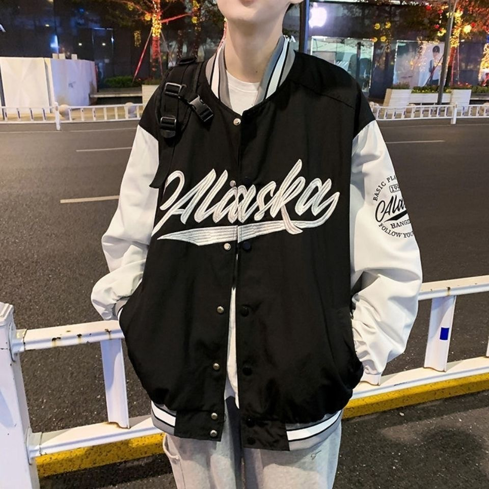American Letter Embroidered Baseball Suit Jacket Men's Autumn ins Fashionable Brand Couple's Loose Contrast Color Stitching Jacket