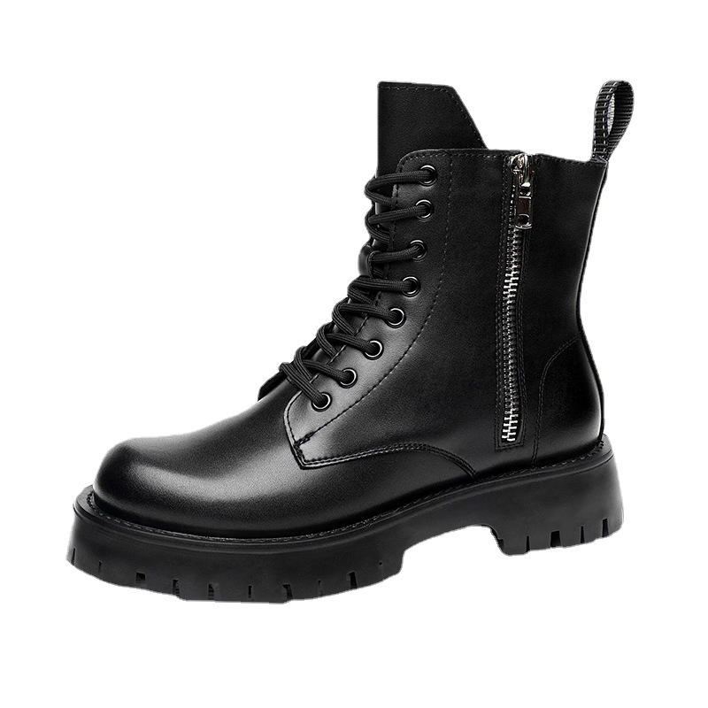 Trendy Brand Soft Leather Martin Boots Men's High-top British-style Mid-top Leather Shoes Men's Boots Winter Thick-soled fleece-lined Warm Cotton Shoes