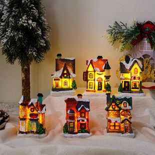 Cross-border new Christmas decorations resin Christmas small house Micro landscape luminous snow house decoration Christmas gift
