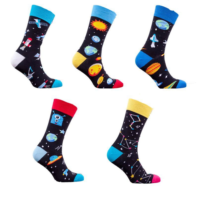 Men's cotton manufacturers Europe and the United States four seasons fashion socks men's socks starry sky Amazon ins planet female foreign trade socks