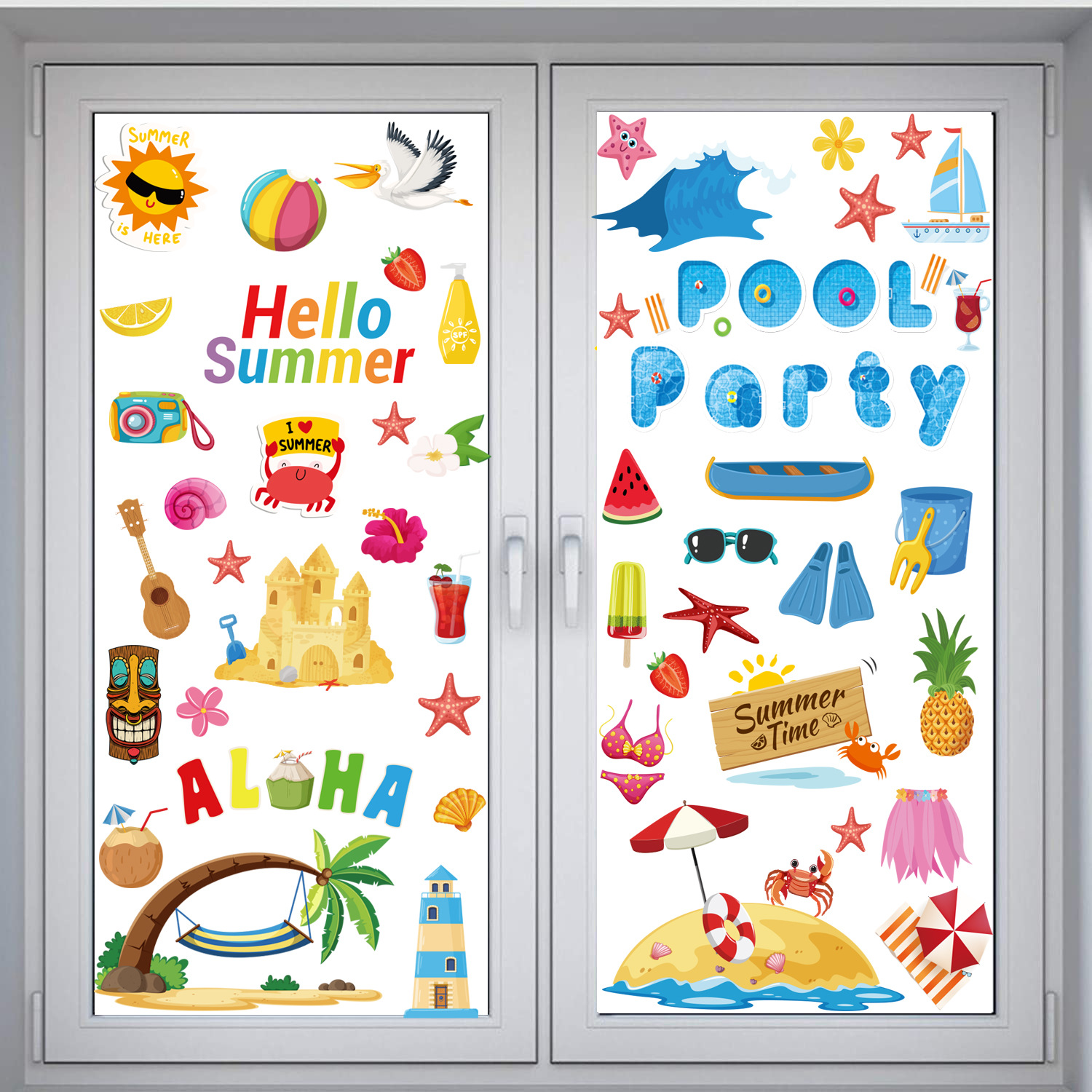 2023 New Amazon Hawaii Festival Summer Window Decorations Stickers Party Window Glass Wall Stickers