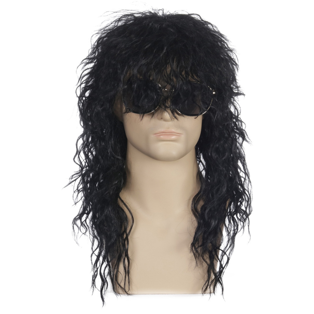 Cross-border European and American wig rock heavy metal party Halloween wig long curly hair chemical fiber prosthetic cover men's spot