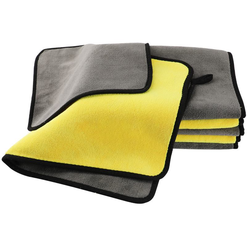 Coral fleece car cloth car wash towel two-color car towel thickened absorbent double-sided yellow gray car towel