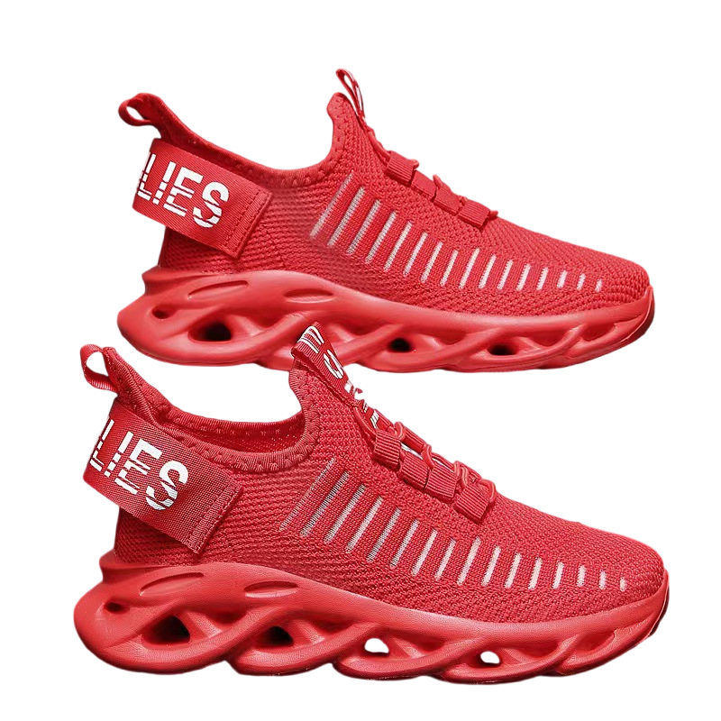 Men's Knife Peak men's shoes spring and autumn mesh flying woven vamp running hollow Korean style plus size sneaker casual shoes